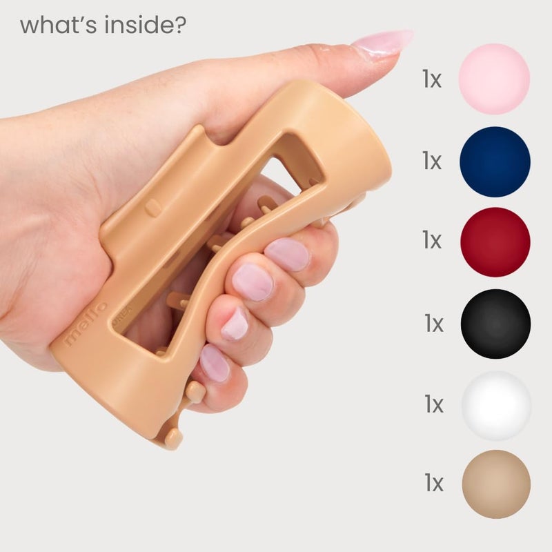 Mello The Original Hair Claw Clip Squishy Claw Clip Made in Korea Patent Pending 30021976 (Pink, Red, Blue, Black, Brown, White, 6 Pack Medium) - Image 2